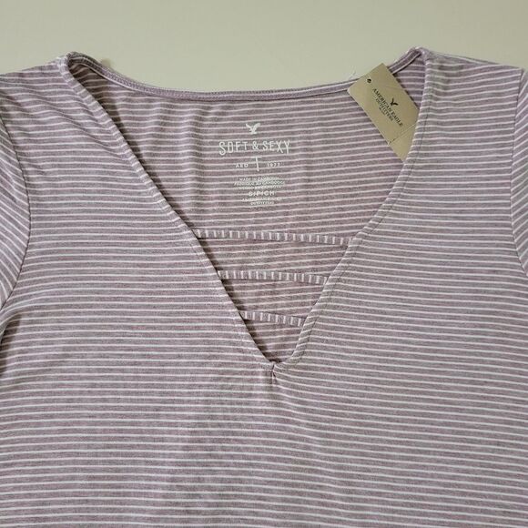 American Eagle Outfitters Soft & Sexy Long Bell Sleeve V-Neck Mini Stripe Top - Picture 9 of 11